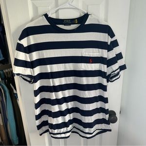Navy and White Striped Polo Tee